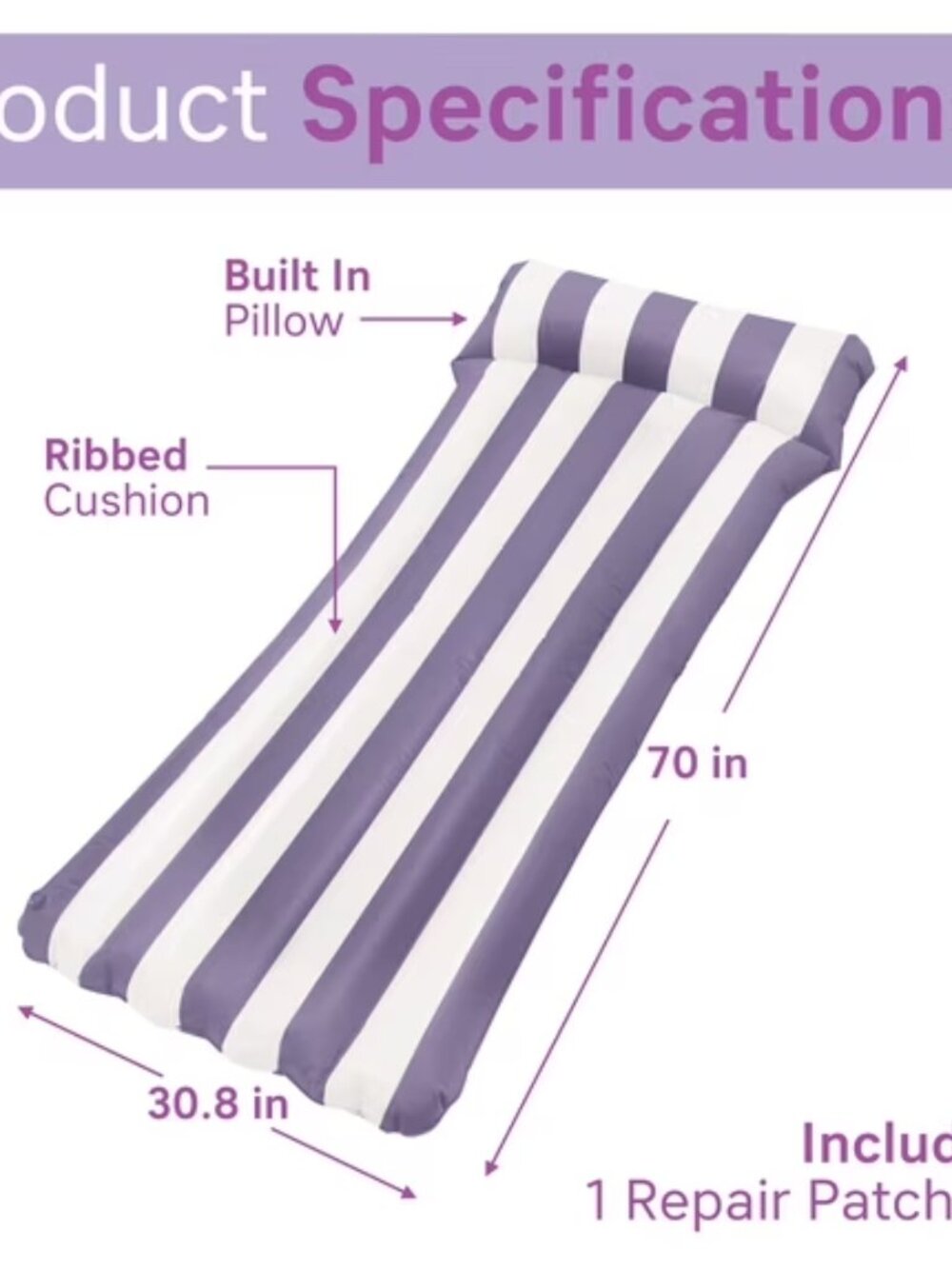 Sun's Out 70" Length Pool Lounger Purple Stripes - Picture 4 of 6